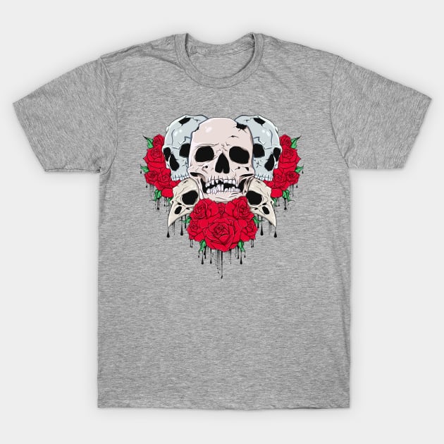 Dripping skulls and roses T-Shirt by akerly